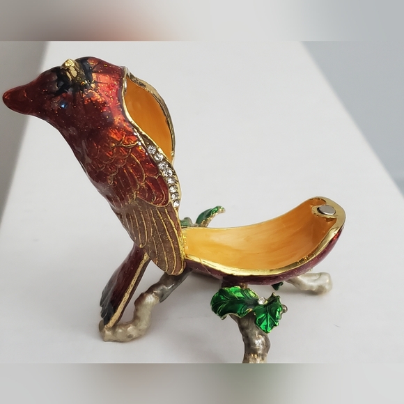 Cardinal Rhinestone and Enamel Hinged Trinket Box - Picture 9 of 10